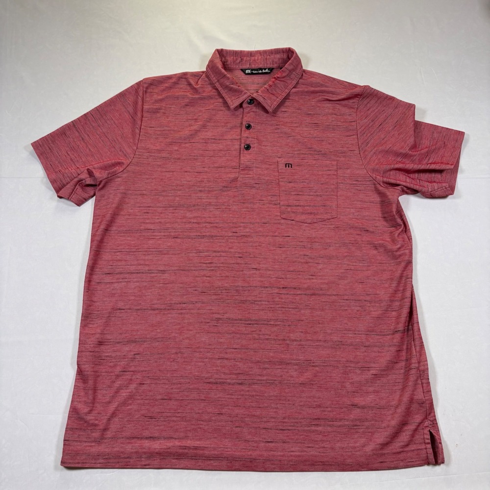 TravisMathew Mens XL Red Space Dye Pima Cotton Blend Polo Shirt Chest Pocket